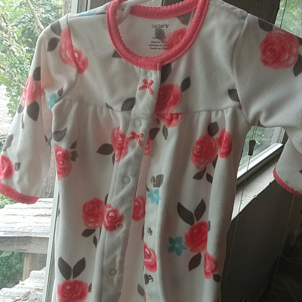 Warm footless pajamas - pretty pink roses